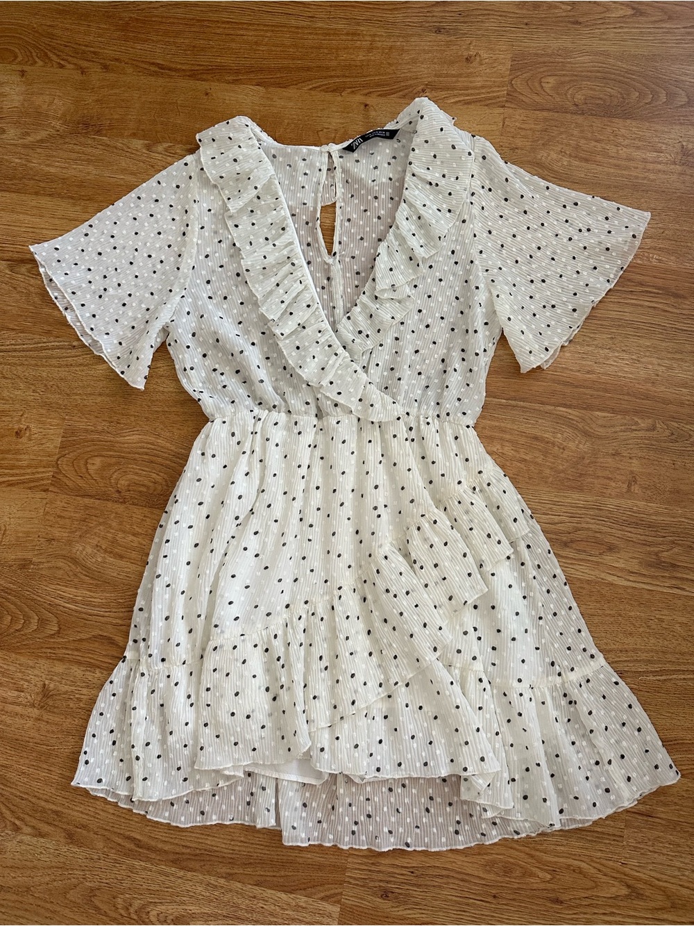 Zara Cream Black Polka Dot Mini Dress M